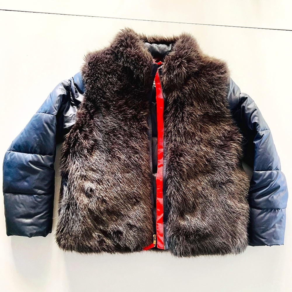 Gorgeous Crewcuts Faux Fur Puffer Jacket Neon Zip. So Chic and Warm! Sz 10